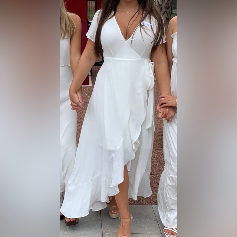 White High Low Short Sleeve Maxi Dress